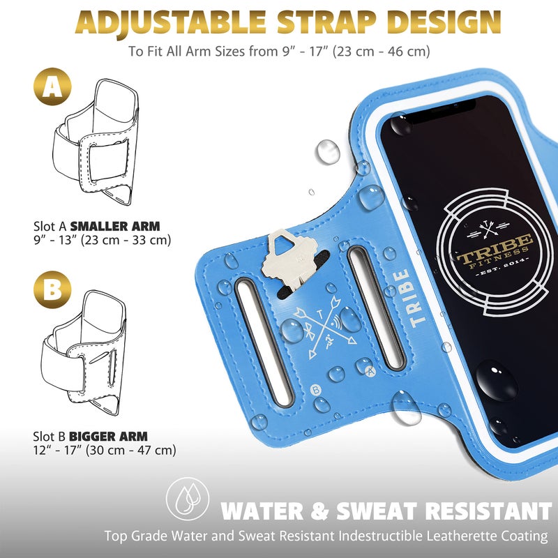 TRIBE Water Resistant Cell Phone Armband Case Running Holder for iPhone Pro Max Plus Mini SE (13/12/11/X/XS/XR/8/7/6/5) Galaxy S Ultra Plus Edge Note (21/20/10/9/8/7/6/5) Adjustable Strap & Key Pocket - Image 4